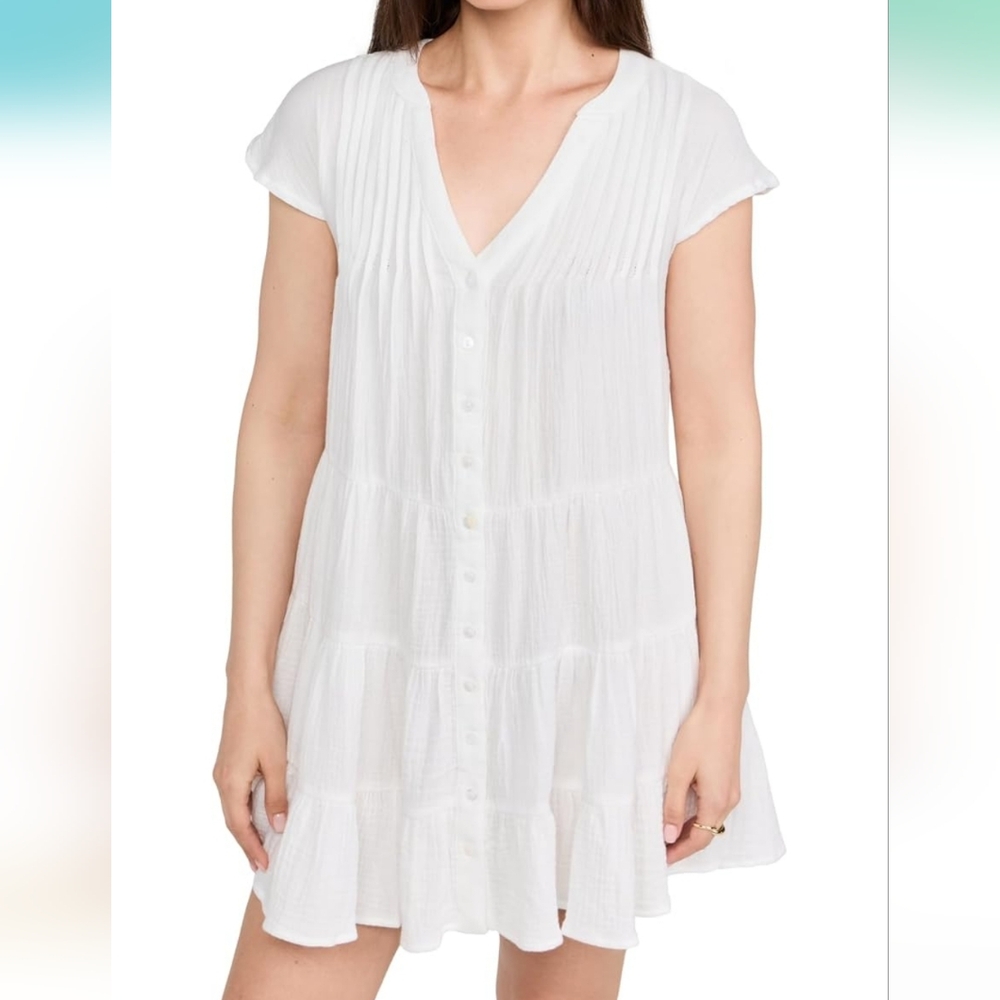 Marea Mackenzie White Gauze Button Down Mini Dress Size Medium